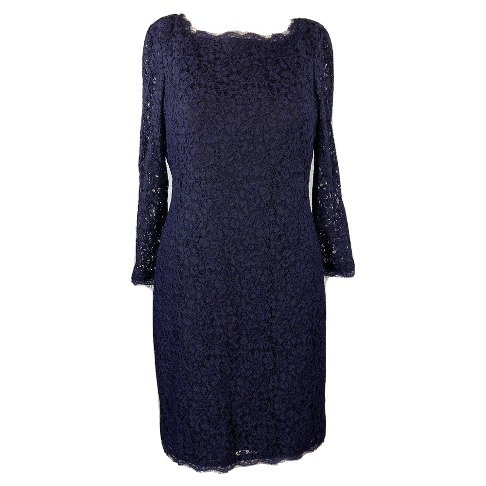 Adrianna Papell Red Carpet Womens Sz 4 Navy Blue Lace Sheath Party Wedding